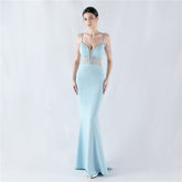 Evening Dress Waist Tight Boning Corset Beaded Rhinestone Cocktail Performance Host Evening Dress